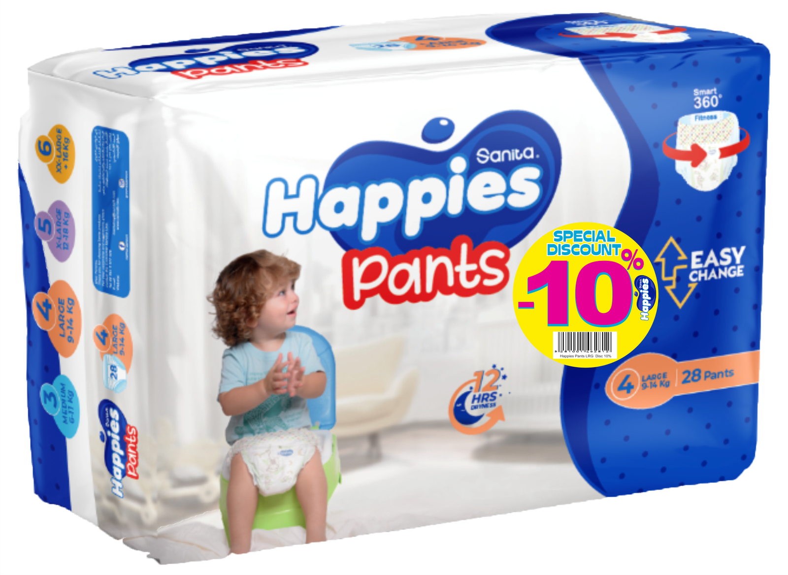 HAPPIES PANTS LARGE 10% 28P
