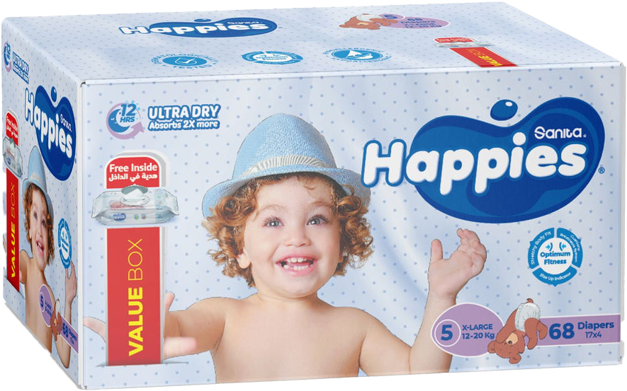 HAPPIES  V.BOX XLARGE 68 DIAPERS